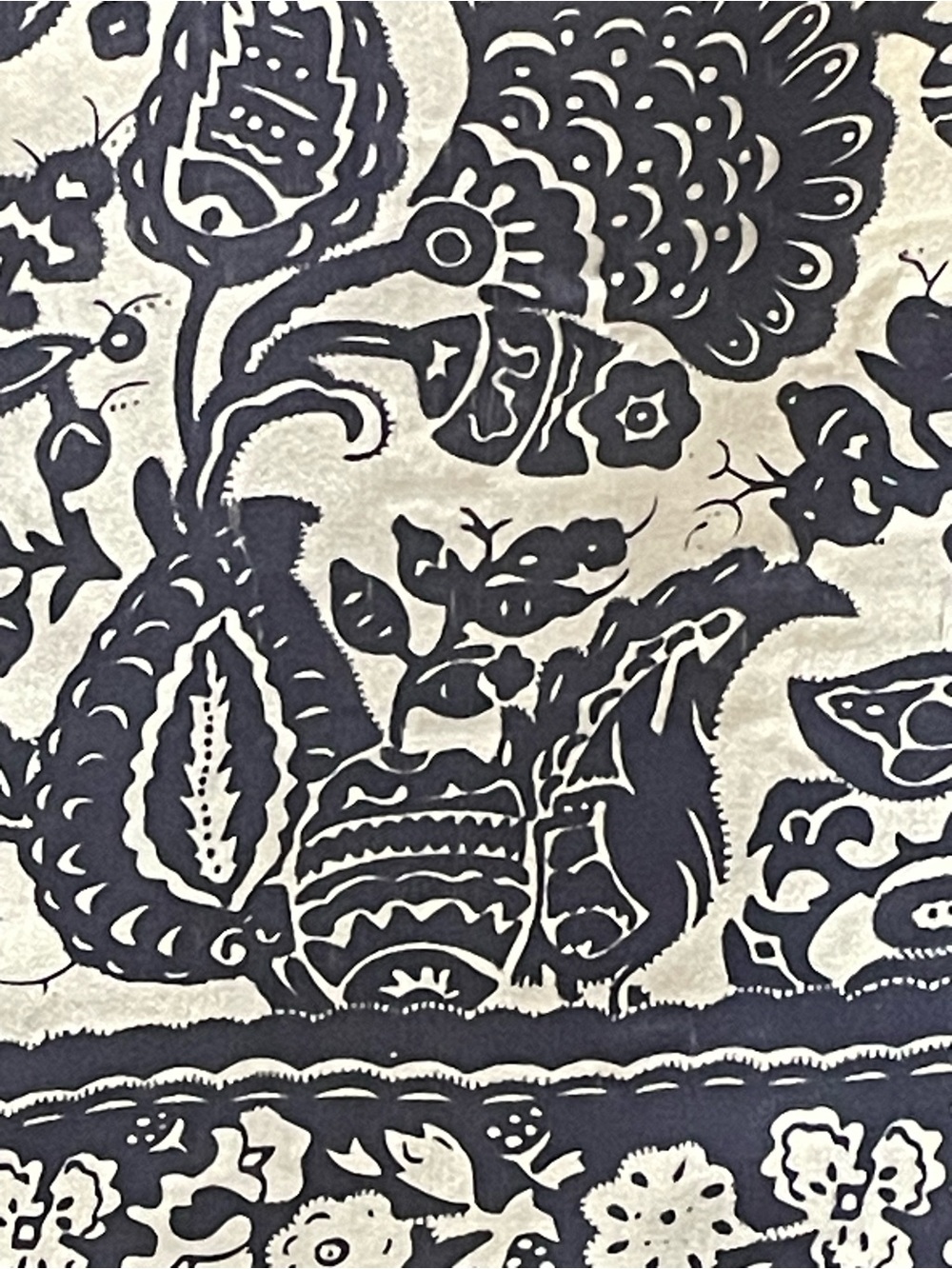 Vintage Scarf Navy Blue Cream Silk Parrot Bird Print Large 34 In Sq - Picture 9 of 10